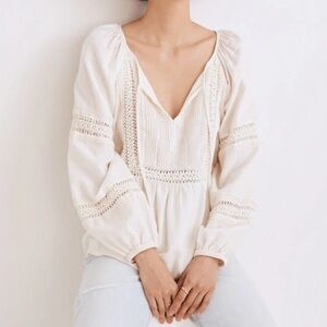 Madewell Linen-Blend Pintuck Peasant Top